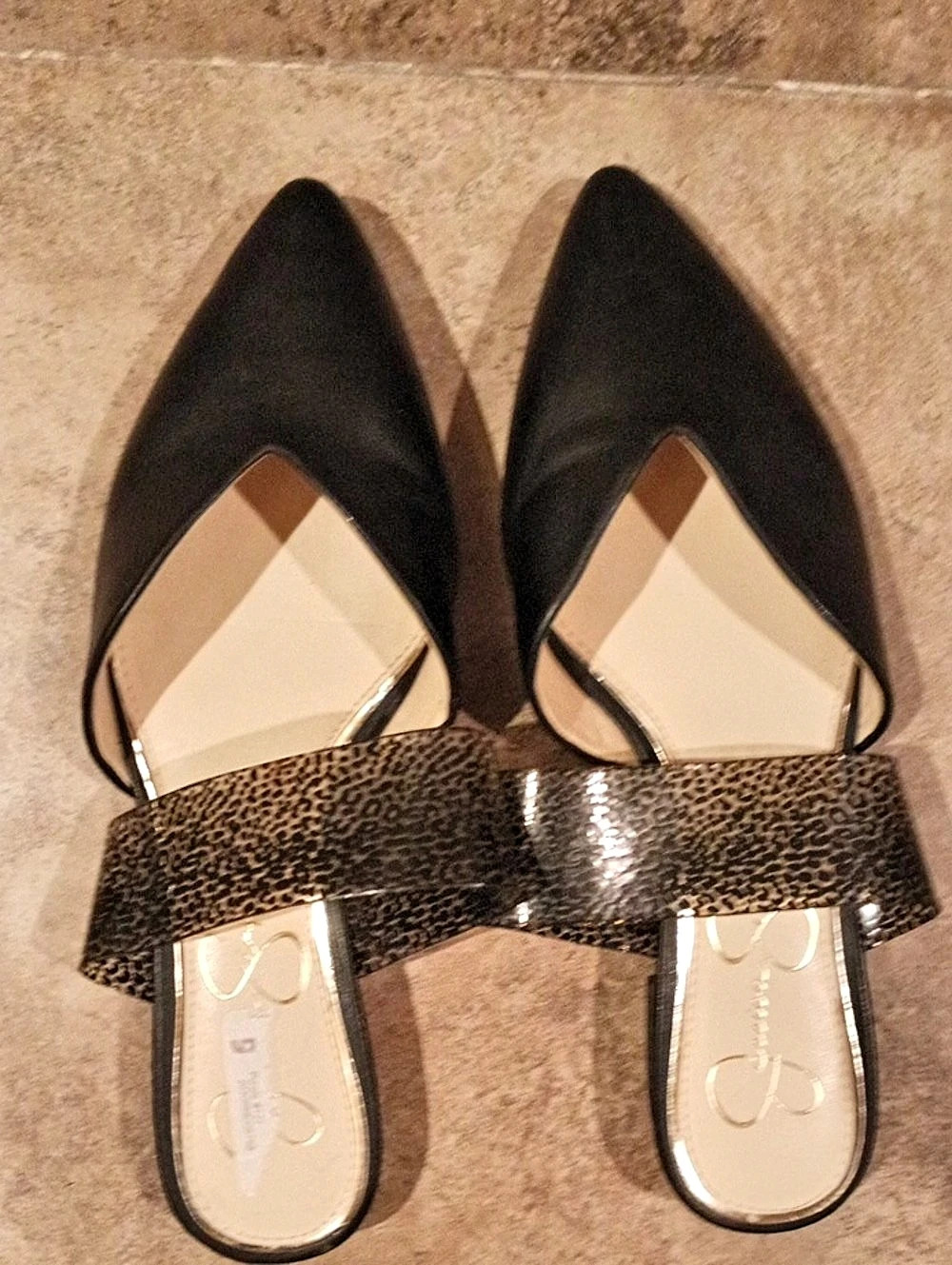 Jessica Simpson Leopard Print Strap Heels in Black & Brown